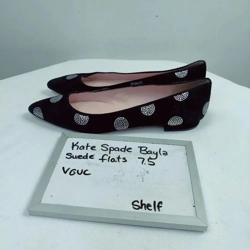Kate Spade Bayla black suede crystal polka dot pointed flats size 7.5 - Picture 11 of 16